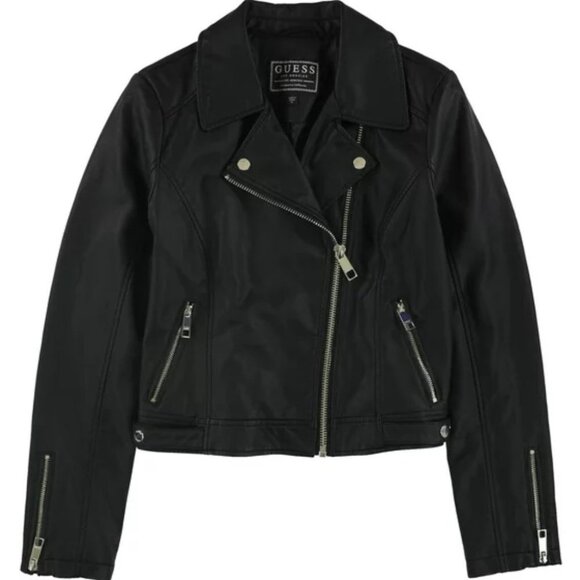 GUESS Women's Black Regina Faux Leather Biker Jacket size XS - Picture 2 of 16